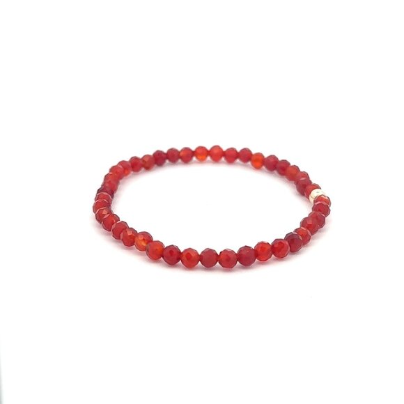 Natural Gemstones Carnelian Microfaceted 4mm Stretch Bracelet with 14K Polished - Picture 4 of 5